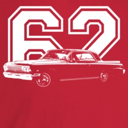 1962 Impala Three Quarter Angle View With Year Dark Color T Shirt