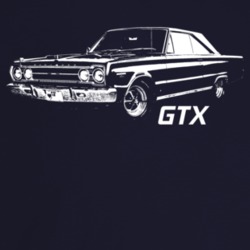 1967 Gtx Three Quarter Angle View With Model Name Dark Color T Shirt