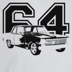 1964 Chevy Nova Three Quarter Angle View With Year Light Color T Shirt