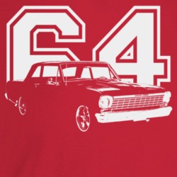 1964 Chevy Nova Three Quarter Angle View With Year Dark Color T Shirt