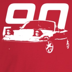 1990 Miata Three Quarter Angle View With Year Dark Color T Shirt