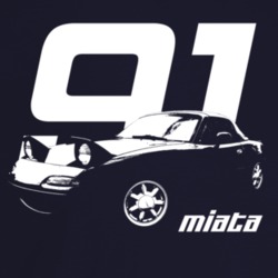 1991 Miata Three Quarter Angle View With Model Name Dark Color T Shirt