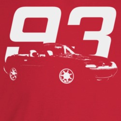 1993 Miata Three Quarter Angle View With Year Dark Color T Shirt