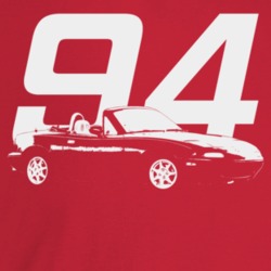 1994 Miata Three Quarter Angle View With Year Dark Color T Shirt