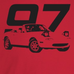 1997 Miata Three Quarter Angle View With Year Light Color T Shirt