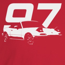 1997 Miata Three Quarter Angle View With Year Dark Color T Shirt