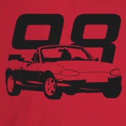 1998 Miata Three Quarter Angle View With Year Light Color T Shirt