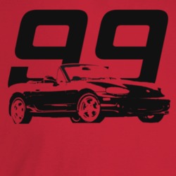 1999 Miata Three Quarter Angle View With Year Light Color T Shirt