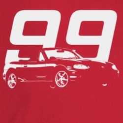 1999 Miata Three Quarter Angle View With Year Dark Color T Shirt