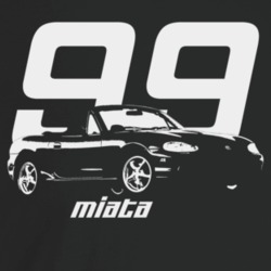 1999 Miata Three Quarter Angle View With Year And Model Name Dark Colo