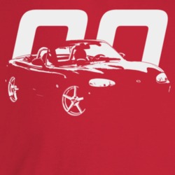 2000 Miata Three Quarter Angle View With Year Dark Color T Shirt