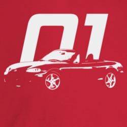 2001 Miata Three Quarter Angle View With Year Dark Color T Shirt