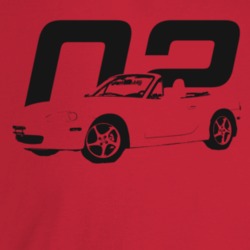 2002 Miata Three Quarter Angle View With Year Light Color T Shirt