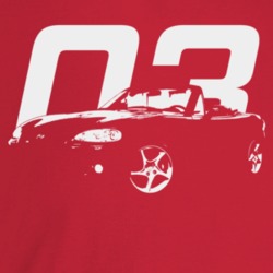2003 Miata Three Quarter Angle View With Year Dark Color T Shirt