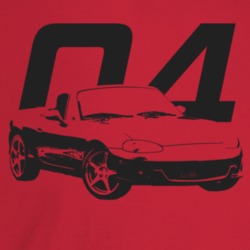 2004 Miata Three Quarter Angle View With Year Light Color T Shirt