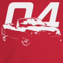 2004 Miata Three Quarter Angle View With Year Dark Color T Shirt