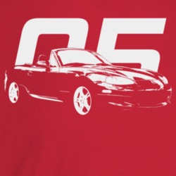 2005 Miata Three Quarter Angle View With Year Dark Color T Shirt