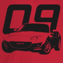 2009 Miata Three Quarter Angle View With Year Light Color T Shirt