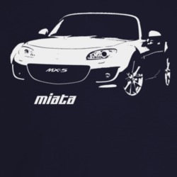 2009 Miata Three Quarter Angle View With Model Name Dark Color T Shirt