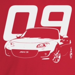2009 Miata Three Quarter Angle View With Year T Shirt