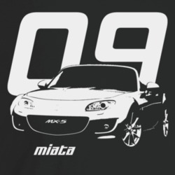 2009 Miata Three Quarter Angle View With Year And Model Name T Shirt