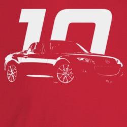2010 Miata Three Quarter Angle View With Year Dark Color T Shirt