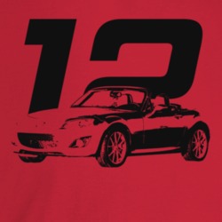 2012 Miata Three Quarter Angle View With Year Light Color T Shirt