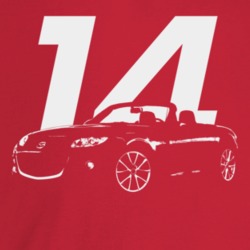2014 Miata Three Quarter Angle View With Year Dark Color T Shirt