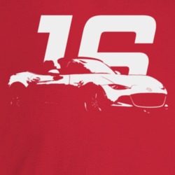 2016 Miata Three Quarter Angle View With Year Dark Color T Shirt