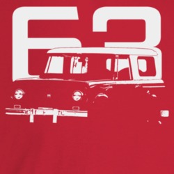 1963 Scout Three Quarter Angle View With Year Dark Color T Shirt