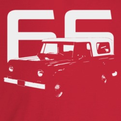 1966 Scout Three Quarter Angle View With Year Dark Color T Shirt