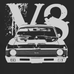 1969 CHEVY NOVA Faded Look Grill View White Graphic With V8 Dark T Shi