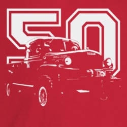 1950 Power Wagon Three Quarter Angle View With Year Dark Color T Shirt