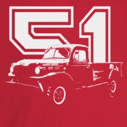 1951 Power Wagon Three Quarter Angle View With Year Dark Color T Shirt