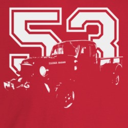 1953 Power Wagon Three Quarter Angle View With Year Dark Color T Shirt