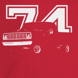 1974 Power Wagon Three Quarter Angle View With Year Dark Color T Shirt