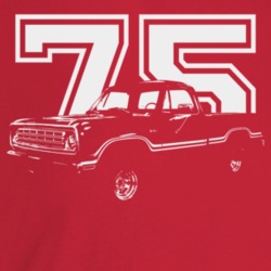 1975 Power Wagon Three Quarter Angle View With Year Dark Color T Shirt