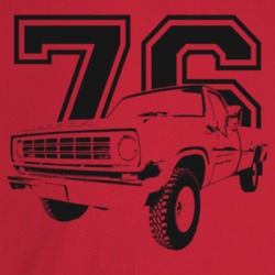 1976 Power Wagon Three Quarter Angle View With Year Light Color T Shir