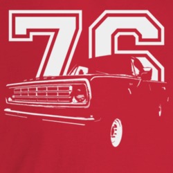 1976 Power Wagon Three Quarter Angle View With Year Dark Color T Shirt