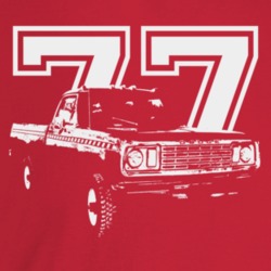 1977 Power Wagon Three Quarter Angle View With Year Dark Color T Shirt