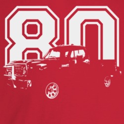 1980 Power Wagon Three Quarter Angle View With Year Dark Color T Shirt