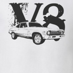 1969 CHEVY NOVA Faded Look Side View Black Graphic With V8 Light T Shi