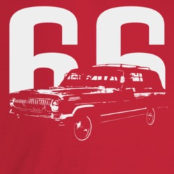1966 Wagoneer Three Quarter Angle View With Year Dark Color T Shirt