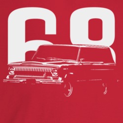 1968 Wagoneer Three Quarter Angle View With Year Dark Color T Shirt