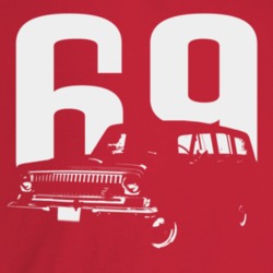 1969 Wagoneer Three Quarter Angle View With Year Dark Color T Shirt