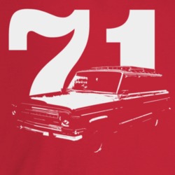 1971 Wagoneer Three Quarter Angle View With Year Dark Color T Shirt
