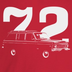 1972 Wagoneer Three Quarter Angle View With Year Dark Color T Shirt