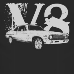 1969 CHEVY NOVA Faded Look Side View White Graphic With V8 Dark T Shir