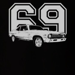 1969 CHEVY NOVA Faded Look Side View White Graphic With Year Dark T Sh