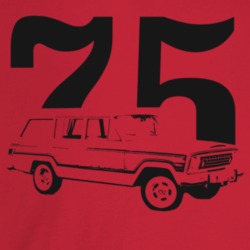 1975 Wagoneer Three Quarter Angle View With Year Light Color T Shirt